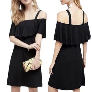 Anthro Maeve Cold Shoulder Flounce Mini Dress Black Size XS